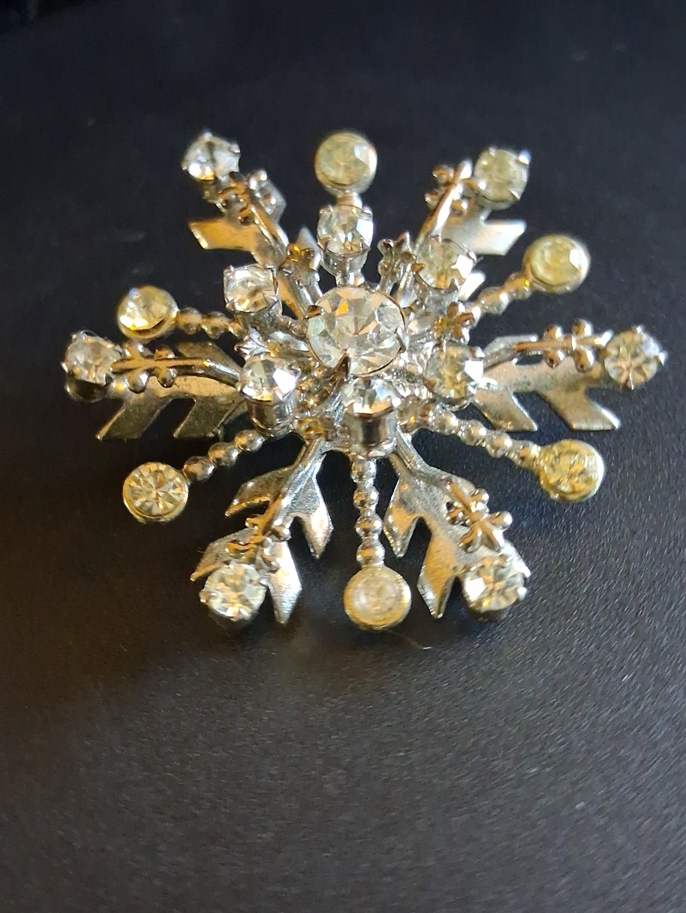 Crystal Snowflake Brooch - Silver Tone
